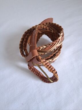 Vintage Leather Belt braided Cream And Brown weave Size 35.5